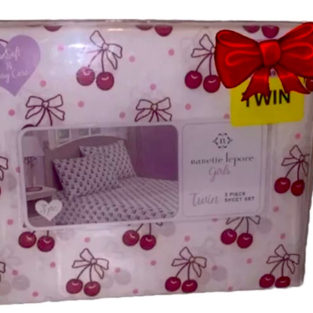 Nanette Lepore Cherry Bows TWIN Sheet Set 3 pc